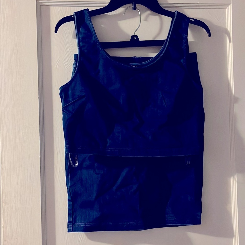 Dark denim crop top and skirt set EUC